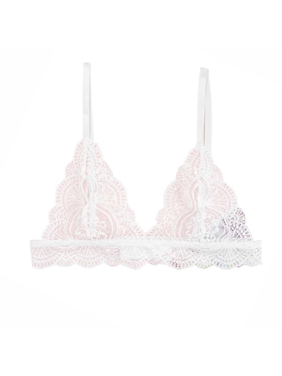 Womens Lace Bralette Wireless Bralette Supportive Scalloped Breathable Soft Comfortable Everyday Bra White L