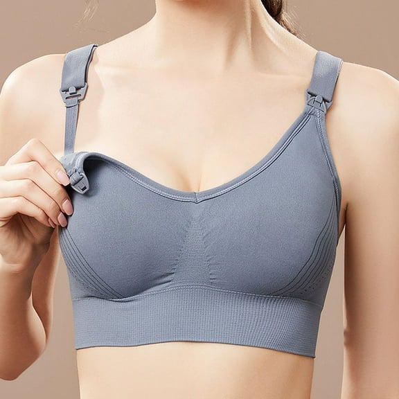 LYEAA Womens Maternity Nursing Bra Wireless Bras for Breastfeeding Pregnant Solid Openable Breathable Bras Comfort Sleep Bras Blue L