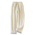 thumbnail image 1 of LYEAA Womens Pajama Pants Soft Flannel Fuzzy Warm Winter Elastic waist Home Loungewear Causal Loose Solid Long Sleep Pants Thick Comfortable Sleepwear Bottoms Beige XL, 1 of 4