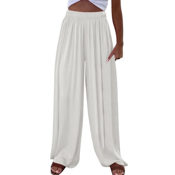 LYEAA Womens Pants Plus Size Summer Wide Leg Pant Breathable Solid Loose Casual Trousers with Pockets