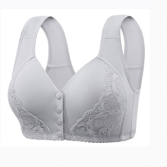 LYEAA Womens Plus Size Bras Front Closure Lace Push up Lightly Lined Wireless Daily Bras Wirefree Wide Strap Lift Soft Bralette No Wire Breathable Comfort Sleeping Bras for Elderly Purple 46/105
