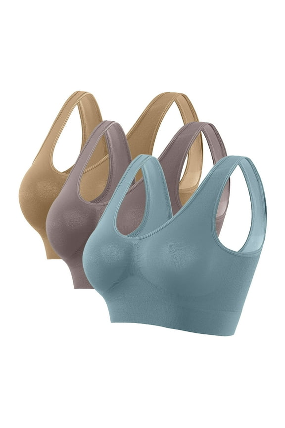 Womens Push up Bras Wireless 3 Pack Support Plus Size No Underwire Cool thin Sport Yoga Bra Solid Fitness Workout Bra Full Cup Comfortable Bras Pullover Breathable Sleeping Bras Multicolor 2XL