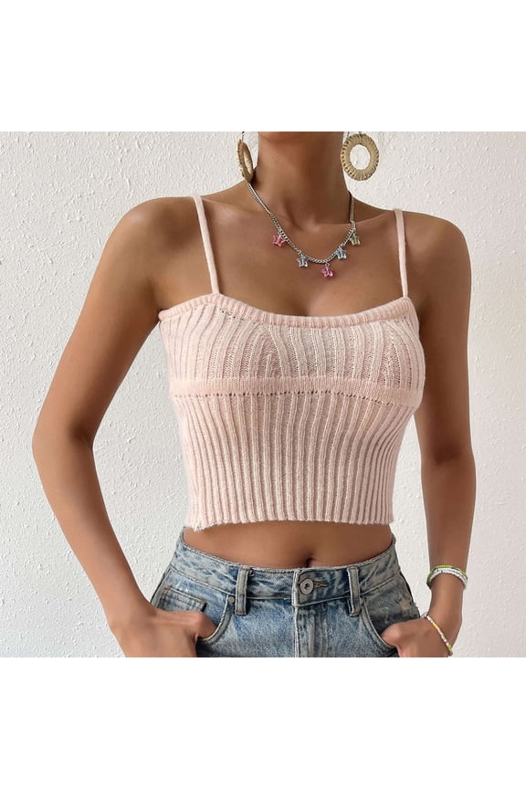 Womens Tank Top Soft Spaghetti Strap Fitted Summer Casual Crop Sling Tube Tops Solid Sleeveless Breathable Fashion Ladies Pullover Shirts Pink L