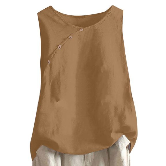 LYEAA Womens Tank Tops Plus Size Cotton Sleeveless Crew Neck Summer Loose Casual Tee Shirts Solid Flowy Beach Elegant Fashion Pullover Vest Breathable Soft Loungewear Going Out Clothes Brown XL
