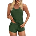 thumbnail image 1 of LYEAA Womens Tankini Set Solid Swimsuits Crossed Tank Tops and Drawstring Boyshorts Bottom Loose Modest Swimwear, 1 of 7