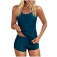 thumbnail image 1 of LYEAA Womens Tankini Set Solid Swimsuits Crossed Tank Tops and Drawstring Boyshorts Bottom Loose Modest Swimwear, 1 of 7