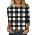 thumbnail image 1 of LYEAA Womens Tee Shirts Plus Size Plus Size Crew Neck 3/4 Sleeve T-shirt Fashion Checkered Tees Loose Soft Comfortable Blouse Dressy Casual Breathable Trendy Clothing Gray L, 1 of 4