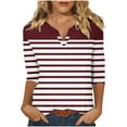 thumbnail image 1 of LYEAA Womens V Neck T Shirts Plus Size 3/4 Sleeve T-shirt Fashion Color Block Striped Tees Loose Soft Comfortable Blouse Dressy Casual Breathable Trendy Clothing Red S, 1 of 4