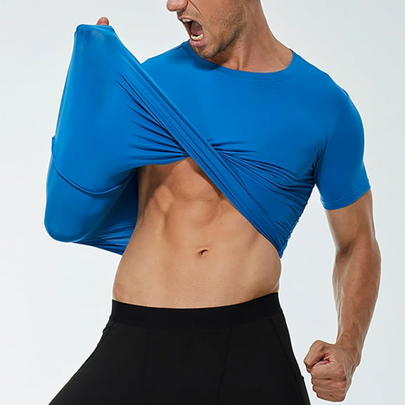 LYEAA Workout Shirts Men Short Sleeves Crew Neck Athletic Fitted Summer Pullover T-shirts Solid Cool Dry Training Casual Soft Comfortable Breathable Men's Tops Blue M