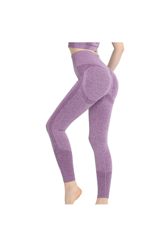 Yoga Leggings Women High Waist Butt Lifting Pants Full Length Workout Elastic Pants Stretch Shapewear Running Tight-fitting Sports Casual Soft Pants Breathable Pants Purple S