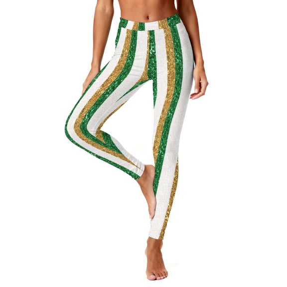 LYEAA Yoga Leggings for Women St Patrick's Day Elastic Waist Tights Stretchy Ankle Length Clover Printed Pants