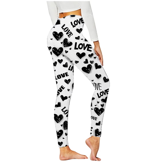 LYEAA Yoga Leggings for Women Valentine's Day Elastic Waist Tights Stretchy Ankle Length Heart Printed Yoga Pants