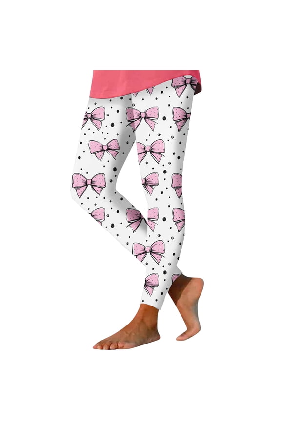 Yoga Leggings for Women Valentine's Day Elastic Waist Tights Stretchy Ankle Length Heart Printed Yoga Pants