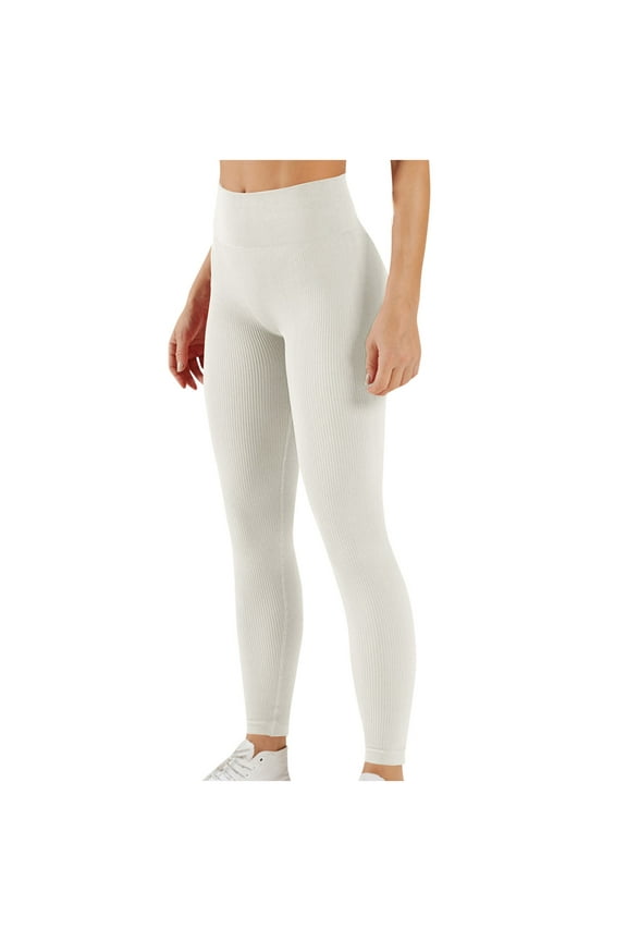 Yoga Pants for Women High Waist Butt Lifting Pants Full Length Workout Elastic Leggings Knit Stretch Shapewear Running Tight-fitting Athletic Soft Pants Breathable Pants White M
