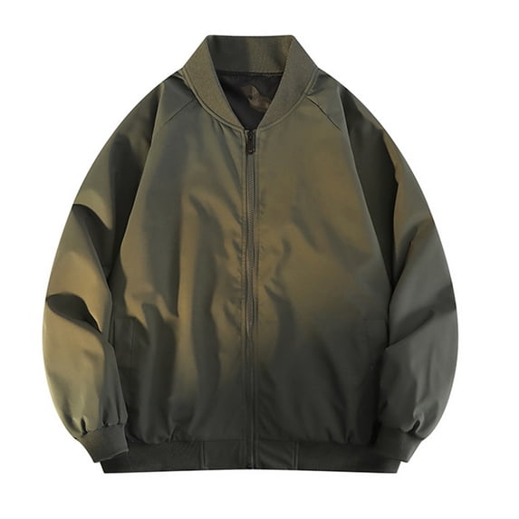 LYEAA Zip up Jacket Men Stand up Collar Hoodless Windproof Waterproof Solid Color Lightweight Outwear