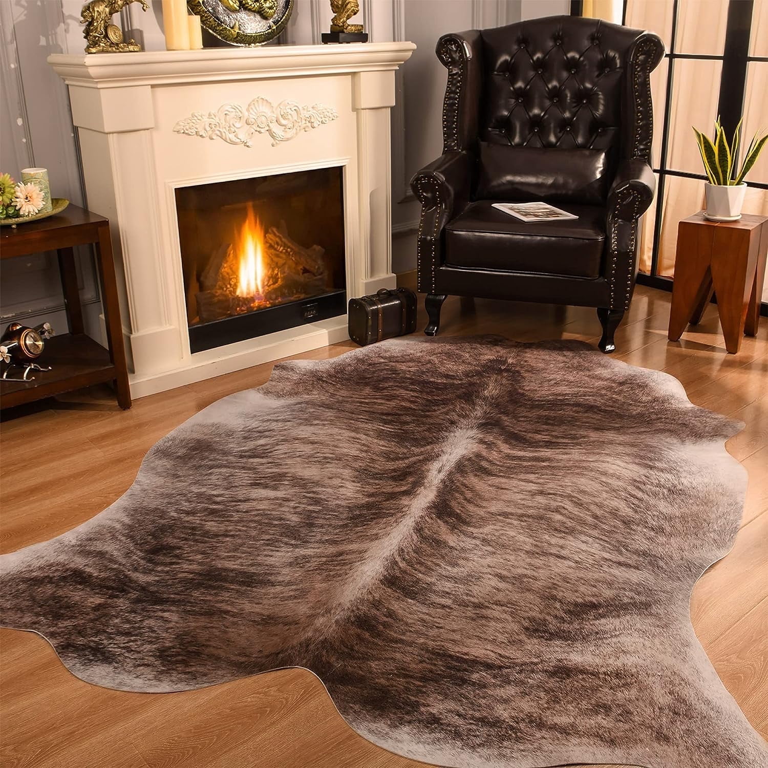 LYENDOS, Cowhide Rug, 5.2 x 6.2 Feet, Faux Cowhide Rug Thickened ...