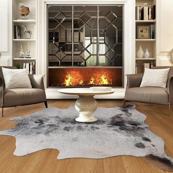 LYENDOS Cowhide rug 6.2 x 7 Feet,Cow hide rug Durable No-Slip Backing,Faux cowhide rug Thickened Elastic,for Bedroom Living Room Home Office Western Decor