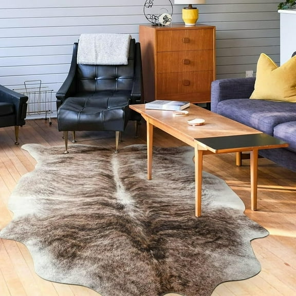 LYENDOS Cowhide rug 8 x 10 Feet,Cow hide rug Durable No-Slip Backing,Faux cowhide rug Thickened Elastic,for Bedroom Living Room Home Office Western Decor