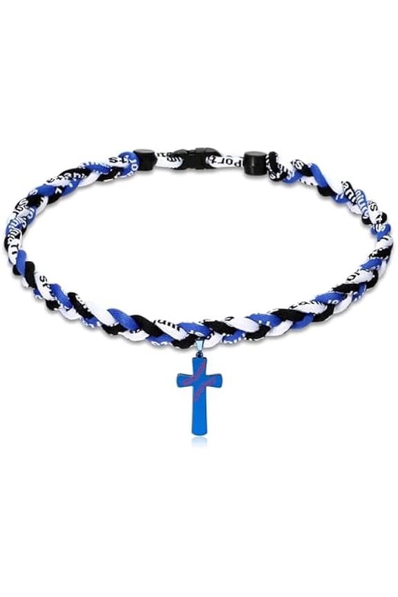 2 Rope Baseball Cross Necklace Baseball Titanium Necklace Stainless Steel Cross Pendant Sports Braided Tornado Baseball Necklace Gifts for Men, 20 Inches