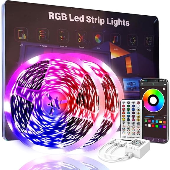 LYH 200 FT Led Lights for Bedroom (2 Rolls 100 FT), Music Synchronized Smart Led Strip Lights, Ultra Long with Remote Application Control Bluetooth LED Lights, Color Change RGB Light
