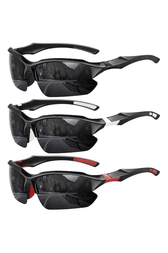 3 Pack Polarized Sports Sunglasses for Men, UV Protection Half Frame Sunglasses Comfortable for Running Cycling Driving