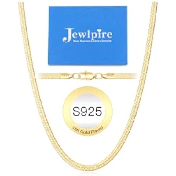 LYH 3mm 4mm 5mm Herringbone Necklace 18K Gold Plated 925 Sterling Silver Chain Necklace for Women, Flat Snake Chain Necklace, Women's Chains Necklaces 16 18 20 22 24 Inch