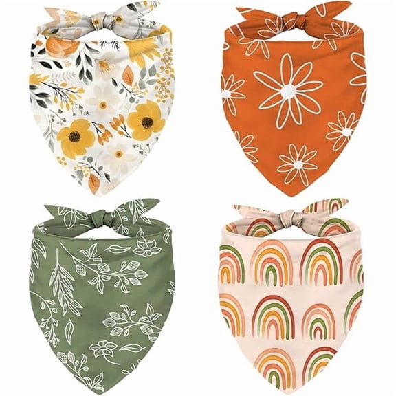 LYH 4 Pcs Boho Pet Bandanas Spring Daisy Rainbow Floral Flower Dog Scarf Washable Adjustable Triangle Dog Bibs Puppy Neckerchief for Cat Pet Birthday Costume Accessories