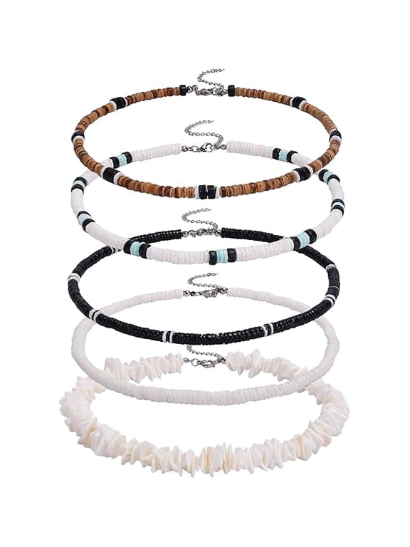 5pcs Puka Shell Necklace - Summer Beach Surfer & Hawaiian Necklace for Men & Women - White Beach Jewelry