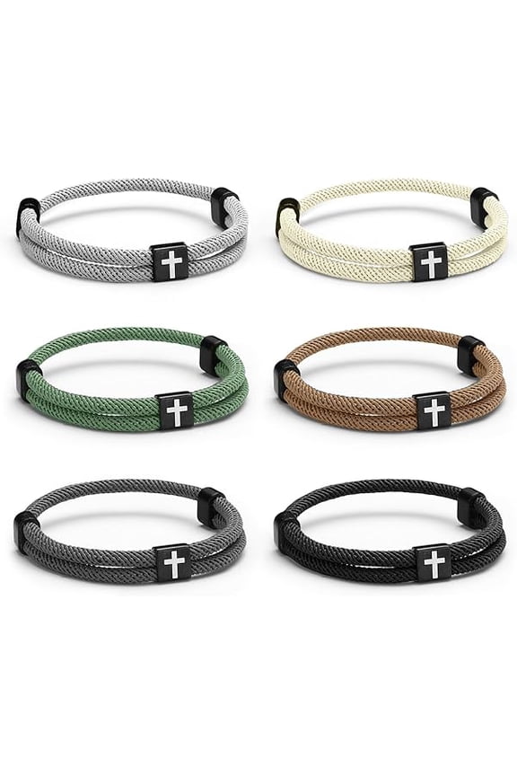 6 Pcs Braided Cross Bracelet Adjustable Rope Christian Religious Gift WWJD Jesus Bracelet for Men Women Prayer Wristband
