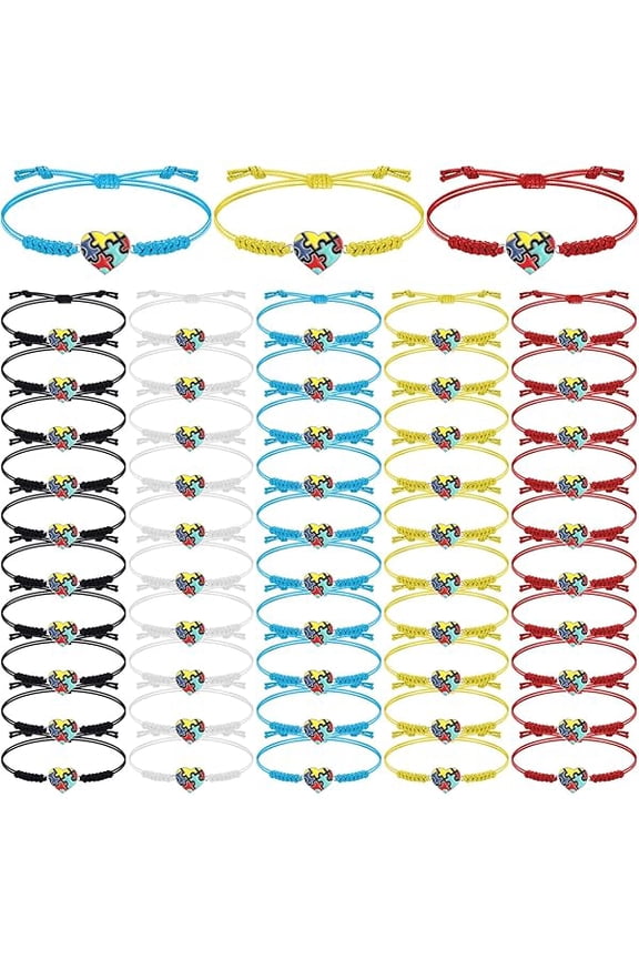 Autism Awareness Bracelet Autism Puzzle Piece Adjustable Bracelet Asperger Awareness Jewelry Gift Heart Charm Stuff for Adults Teacher Mom Wife Husband Auntie