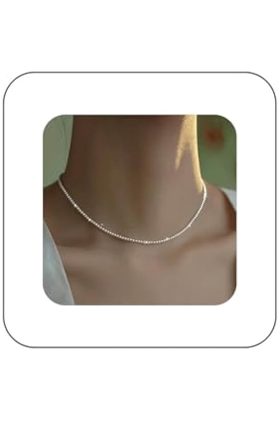 Boho Wedding White Tiny Pearl Necklace Pendant Dainty Mini Seed Bead Necklace Simple Vintage Pearl Strand Thin Chain Cute Small Beaded Choker Bridal Delicate Minimalist Jewelry for Women