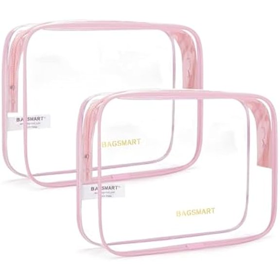 LYH Clear Toiletry Bag, 2 Pack TSA Approved Carry on Travel Accessories Bag Airport Airline Quart Size Bags Water Repellent Makeup Cosmetic Bag for Women (Pink-2pcs)