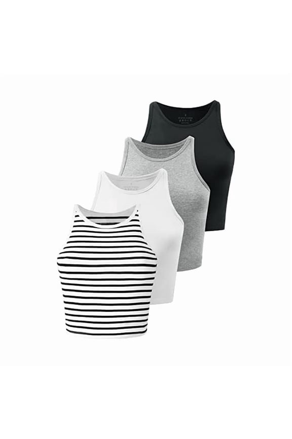 Crop Tops For Women Workout Cropped Tank Top High Neck Camisole Yoga Shirts Athletic Undershirts 4 Pack