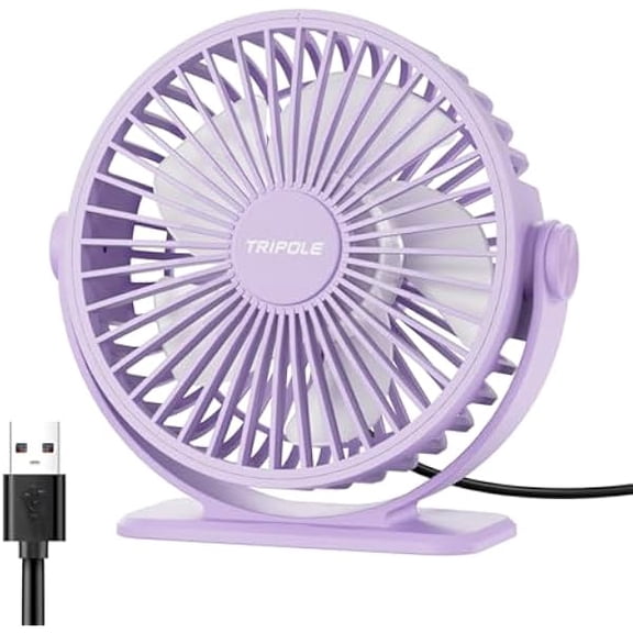 LYH Desk Fan USB Powered Small Portable Fan, 3 Speeds Adjustable Strong Breeze Mini Personal Fan, 360 Rotation Quiet Plug In USB Fan for Desktop Bedroom Office Table Travel, Purple, 4.9ft Cable