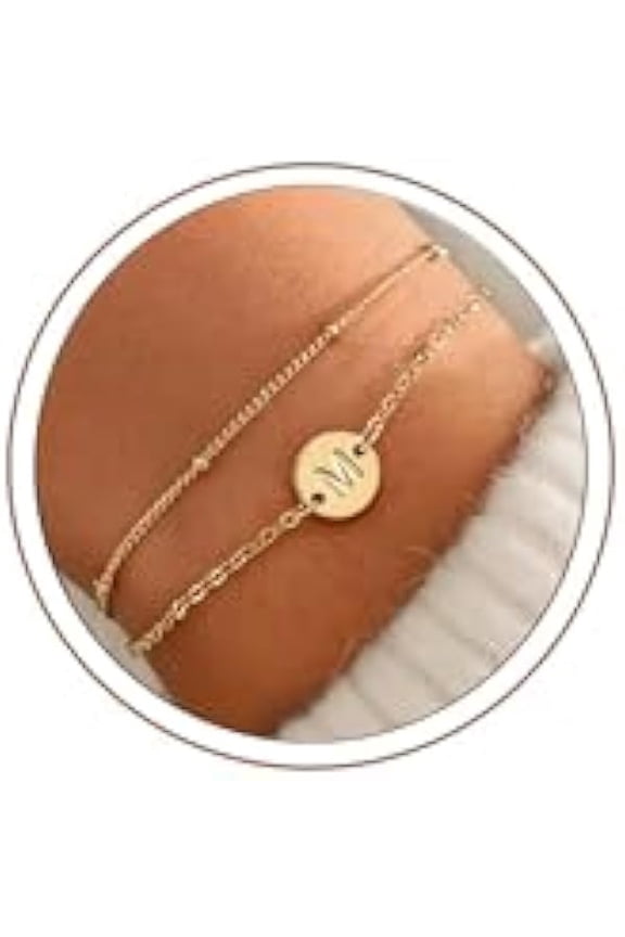 Easter Basket Stuffers for Kids Teen Girls Gold Initial Bracelets - Dainty 18K Gold Plated Disc Monogram Letter A-Z Initial Bracelets for Women Letter Bracelet Birthday Easter Gifts for Women