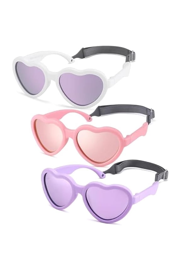 Flexible Heart Shaped Baby Polarized Sunglasses with Strap Adjustable Toddler & Infant Age 0-24 Months