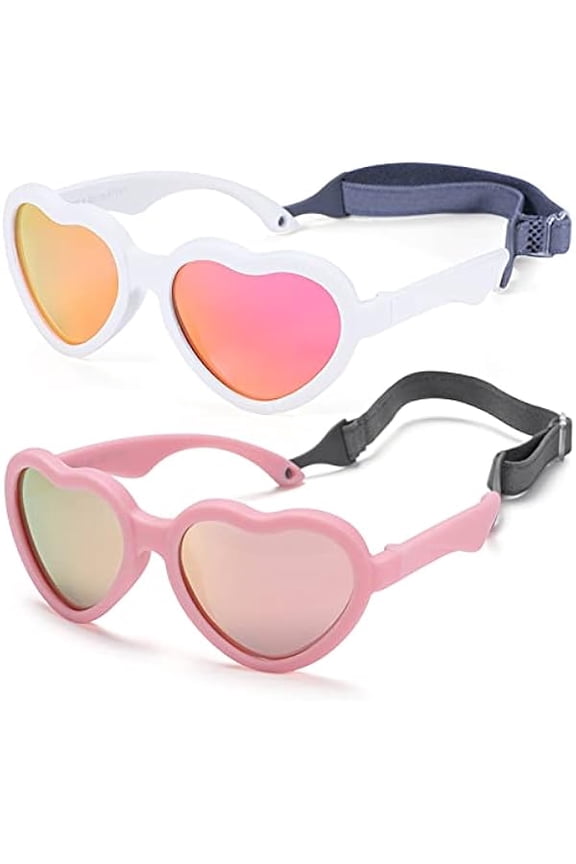 Flexible Heart Shaped Baby Polarized Sunglasses with Strap Adjustable Toddler & Infant Age 0-24 Months