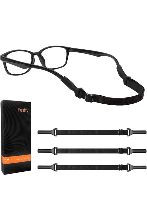 Glasses Strap Sports, No-Tail Adjustable Sunglasses Strap for Kids Men Women, Eye glasses holders around neckEyewear lanyardBlack / 3PCS