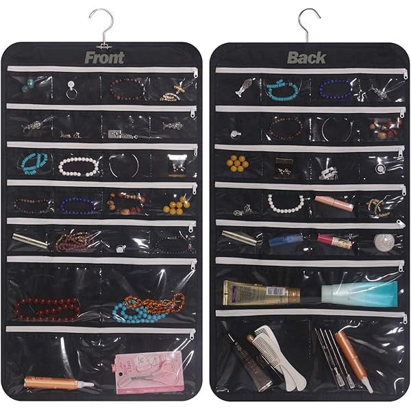 LYH Hanging Jewelry Organizer 47 Pockets with Zipper for Earrings Necklace Bracelet Ring Accessory Display Storage Bag Travel Holder Box