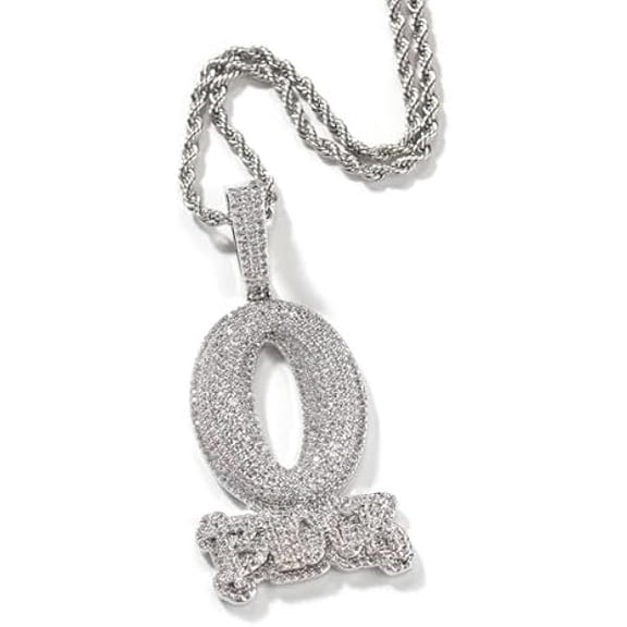 LYH Hip-Hop Style Diamond O Block Zircon Letter Pendant Necklace, Fashion Jewelry 24inch twist chain