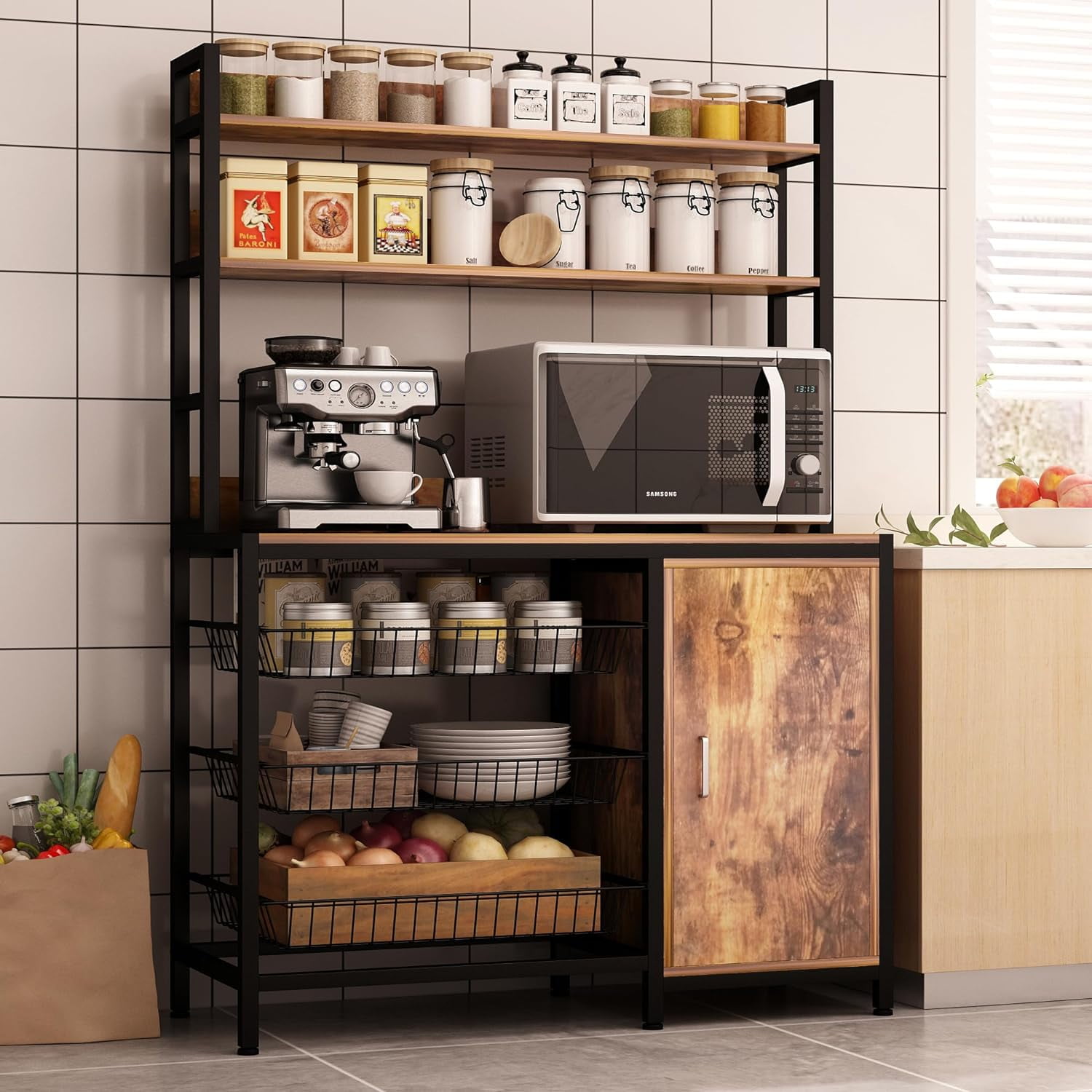 LYH Kitchen Bakers Rack with Baskets and Door,Industrial Microwave Oven ...