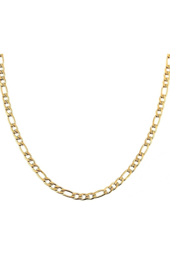 Men Women 24k Real Gold Plated Figaro Chain Stainless Steel Necklace, Wide 3mm 5mm 7mm 9mm