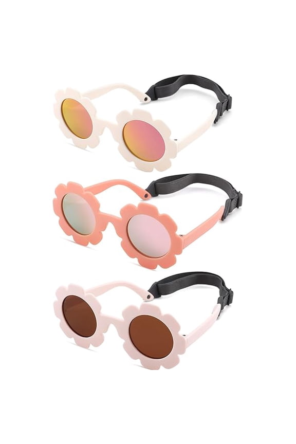 Polarized Baby Sunglasses with Strap - Unbreakable Infant Flowers Sunglasses for Newborn Girls Boys Age 0-12 Months