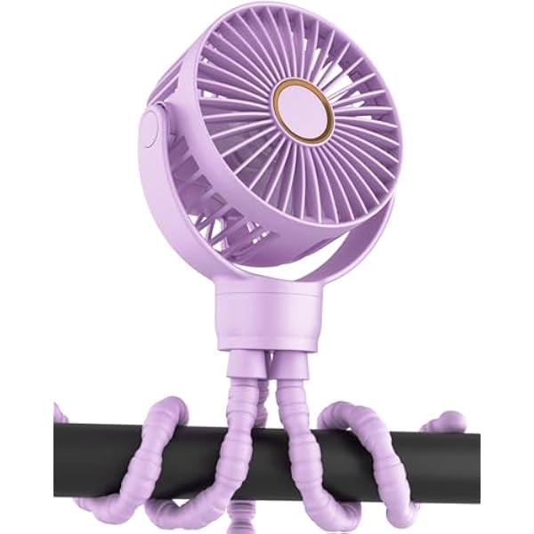 LYH Portable Stroller Mini Fan, Small Rechargeable Personal Cooler w/ 360° Rotation, 3-Speed, Battery Powered Stroller Accessories, Baby Essentials for Car Seat, Crib, Bike, Treadmill, Plum