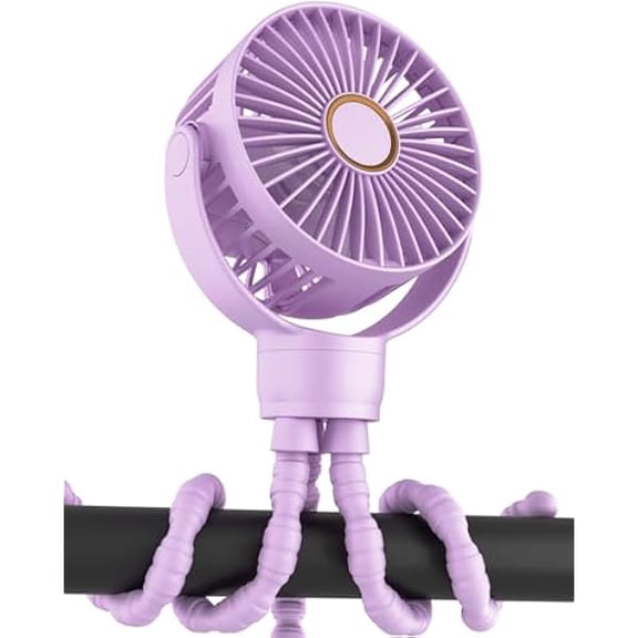 LYH Portable Stroller Mini Fan, Small Rechargeable Personal Cooler w/ 360 Rotation, 3-Speed, Battery Powered Stroller Accessories, Baby Essentials for Car Seat, Crib, Bike, Treadmill, Plum