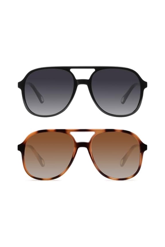 Retro Square Aviator Sunglasses for Womens Mens Vintage 70s Double Bridge Sun Glasses