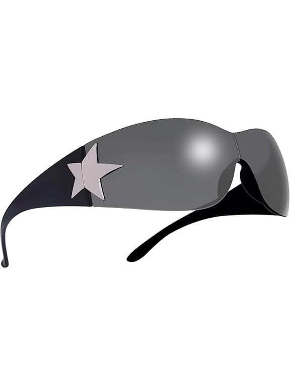 Rimless Y2K Sunglasses for Women Men,Trendy Shield Wrap Around Sunglasses Oversized Fashion Frameless Sun Glasses