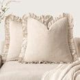 thumbnail image 1 of LYH Set of 2 Decorative Soild Fringe Ruffle Throw Pillow Covers Soft Boho Farmhouse Cushion Cover Cozy Accent Retro Pillowcase for Couch Sofa Bed Living Room Home Decor,20×20 Inch,Natural Beige, 1 of 1