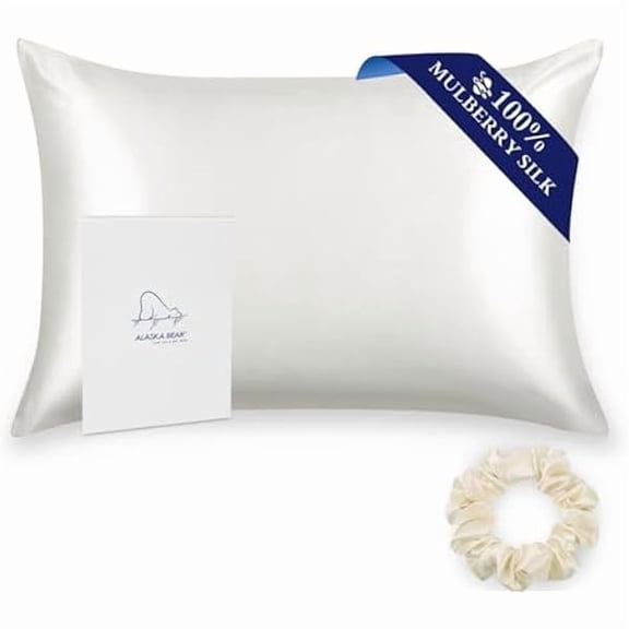 LYH Silk Pillowcase for Hair and Skin, Grade 6A 100% Mulberry Silk Pillow Cases Standard Size for Bliss Sleep with Random Color Scrunchy Gift Set Better Than Poly Satin, 1pc, Ivory White