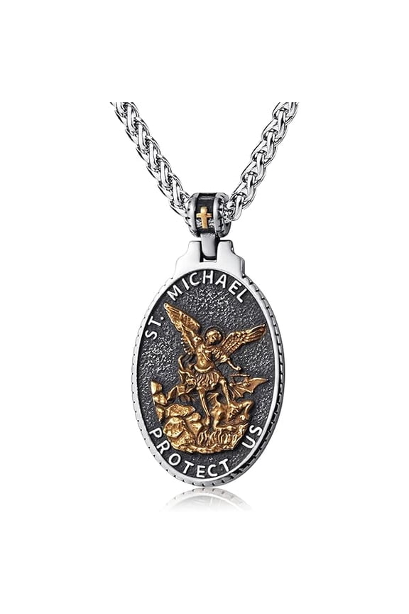 St Christopher/George/Michael/Jusus/Mary Necklace for Men Stainless Steel Patron Saints Medallion Jewelry